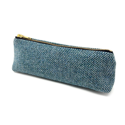 Blue Herringbone Pencil Case