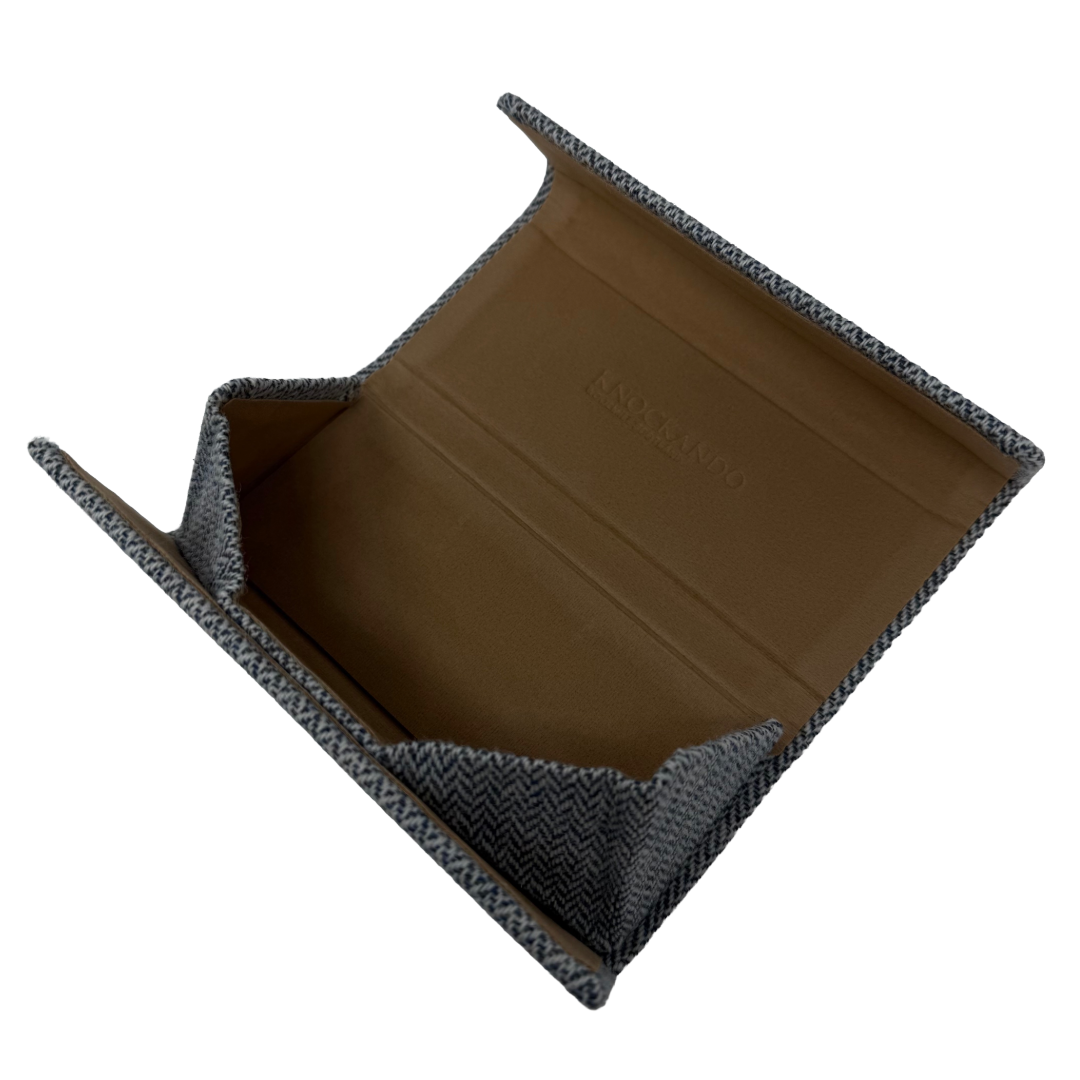 Navy Herringbone Glasses Case