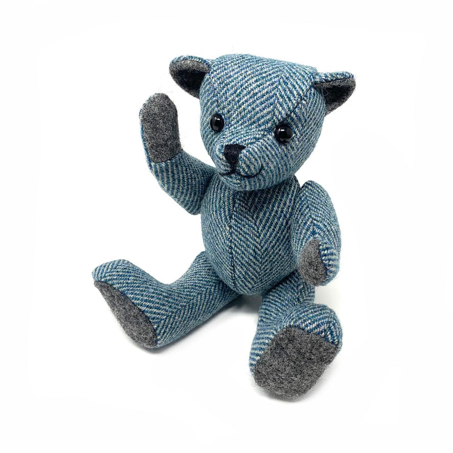 Blue Herringbone Teddy Bear - Small
