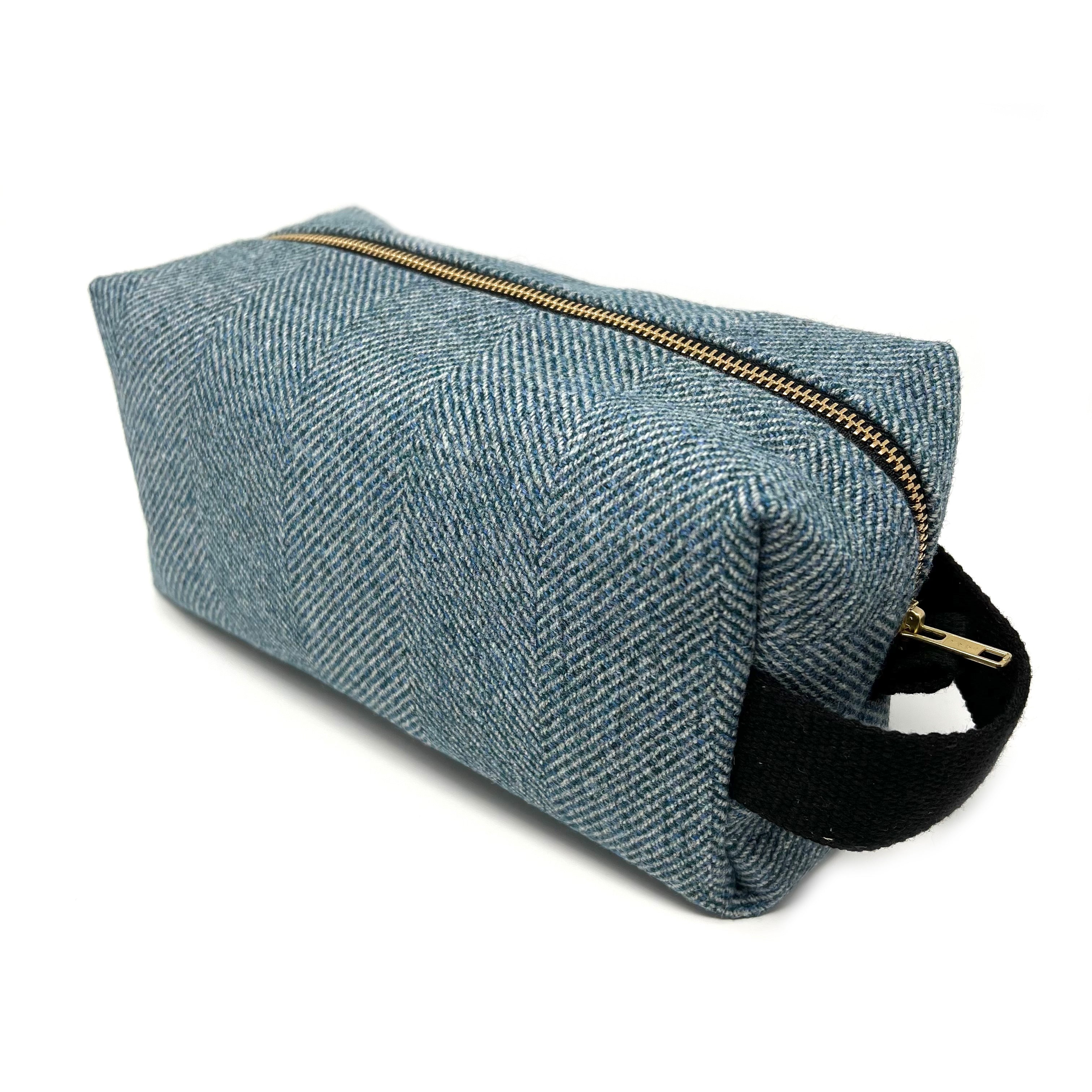 Blue Herringbone Boxed Wash Bag